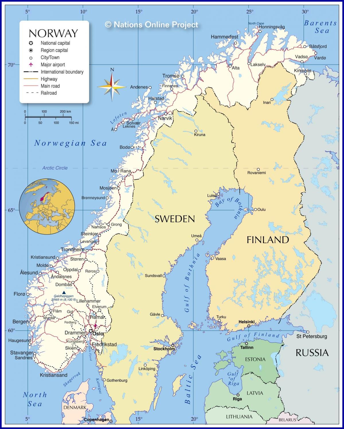 Карта страны Норвегия